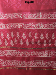 Deep Red Beige Hand Block Printed Chanderi Kurta-Salwar Fabric With Chanderi Dupatta - S1628085
