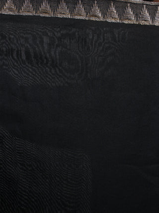 Black White Chanderi  Hand Block Printed Saree With Geecha Border - S0317085