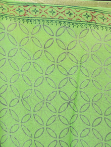 Mint Green Hand Block Printed in Natural Colors Chiffon Saree - S03170851