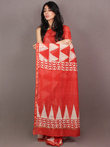 Red White Hand Block Printed in Natural Colors Chanderi Saree - S03170852