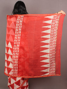 Red White Hand Block Printed in Natural Colors Chanderi Saree - S03170852