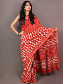 Red White Hand Block Printed in Natural Colors Chanderi Saree - S03170853