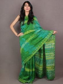 Prussian Green Sky Blue Hand Block Printed in Natural Colors Chanderi Saree - S03170854