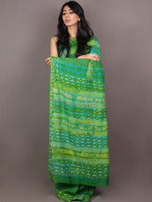 Prussian Green Sky Blue Hand Block Printed in Natural Colors Chanderi Saree - S03170854