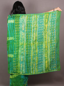 Prussian Green Sky Blue Hand Block Printed in Natural Colors Chanderi Saree - S03170854