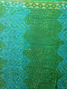 Prussian Green Sky Blue Hand Block Printed in Natural Colors Chanderi Saree - S03170854
