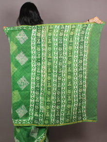 Green White Hand Block Printed in Natural Colors Chanderi Saree - S03170855