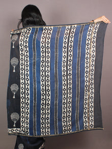 Black Indigo White Hand Block Printed in Natural Colors Chanderi Saree - S03170859