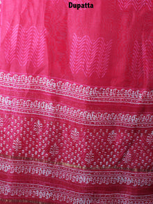 Deep Red Beige Brown Hand Block Printed Chanderi Kurta-Salwar Fabric With Chanderi Dupatta - S1628086