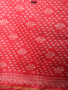 Deep Red Beige Brown Hand Block Printed Chanderi Kurta-Salwar Fabric With Chanderi Dupatta - S1628086