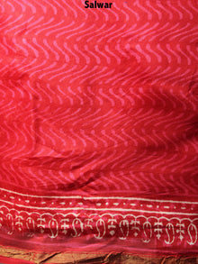 Deep Red Beige Brown Hand Block Printed Chanderi Kurta-Salwar Fabric With Chanderi Dupatta - S1628086