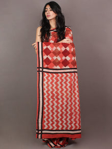 Red White Maroon Pink Bagru Dabu Hand Block Printed in Cotton Mul Saree - S03170862