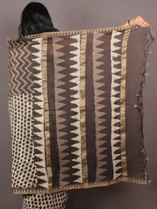 Ivory Brown White Hand Block Printed in Natural Vegetable Colors Chanderi Saree With Geecha Border - S03170864