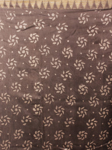 Ivory Brown White Hand Block Printed in Natural Vegetable Colors Chanderi Saree With Geecha Border - S03170864