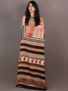 Red Brown Ivory Black Bagru Dabu Hand Painted & Printed in Cotton Mul Saree - S03170867