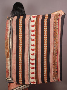 Red Brown Ivory Black Bagru Dabu Hand Painted & Printed in Cotton Mul Saree - S03170867