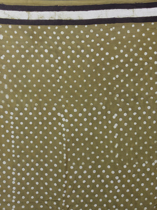 Asparagus Green White Black Bagru Dabu Hand Block Printed in Cotton Mul Saree - S03170868