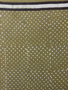 Asparagus Green White Black Bagru Dabu Hand Block Printed in Cotton Mul Saree - S03170868
