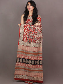 Ivory Red Black Bagru Dabu Hand Block Printed in Cotton Mul Saree - S03170869