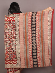 Ivory Red Black Bagru Dabu Hand Block Printed in Cotton Mul Saree - S03170869