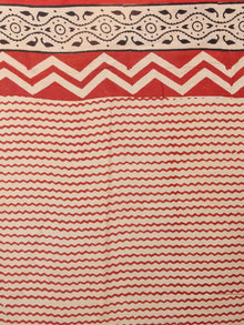 Ivory Red Black Bagru Dabu Hand Block Printed in Cotton Mul Saree - S03170869