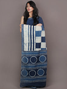 Indigo White Bagru Dabu Hand Block Printed in Cotton Mul Saree - S03170872