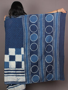 Indigo White Bagru Dabu Hand Block Printed in Cotton Mul Saree - S03170872