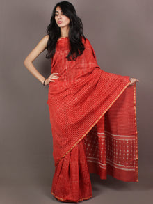 Red White Hand Block Printed in Natural Colors Chanderi Saree - S03170874