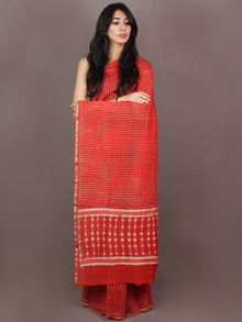 Red White Hand Block Printed in Natural Colors Chanderi Saree - S03170874