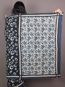 Black Indigo White Bagru Dabu Hand Block Printed in Cotton Mul Saree - S03170876