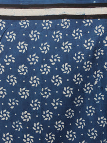 Black Indigo White Bagru Dabu Hand Block Printed in Cotton Mul Saree - S03170876