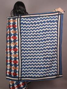 Indigo White Maroon Bagru Dabu Hand Block Printed in Cotton Mul Saree - S03170878