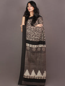 Brown Ivory White Bagru Dabu Hand Block Printed in Cotton Mul Saree - S03170879
