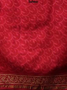 Deep Red Beige Hand Block Printed Chanderi Kurta-Salwar Fabric With Chanderi Dupatta - S1628088