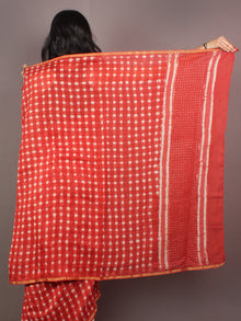 Red White Hand Block Printed in Natural Colors Chanderi Saree - S03170884