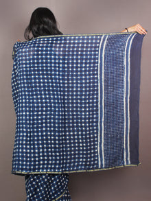Indigo White Hand Block Printed in Natural Colors Chanderi Saree - S03170885