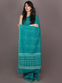 Sea Green White Hand Block Printed in Natural Colors Chanderi Saree - S03170887