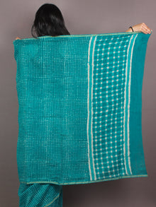 Sea Green White Hand Block Printed in Natural Colors Chanderi Saree - S03170887