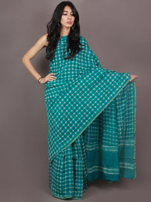 Fern Green White Hand Block Printed in Natural Colors Chanderi Saree - S03170888