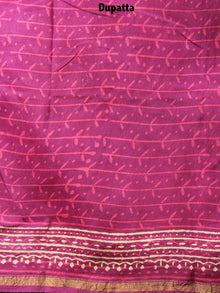 Fandango Pink Beige Hand Block Printed Chanderi Kurta-Salwar Fabric With Chanderi Dupatta - S1628089