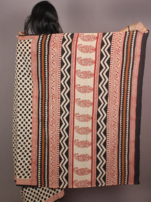 Beige Black Red Bagru Dabu Hand Block Printed Polka Dots in Cotton Mul Saree - S03170894