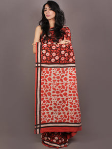 Red White Black Bagru Dabu Hand Block Printed in Cotton Mul Saree - S03170895