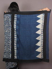 Black Indigo White Bagru Dabu Hand Block Printed in Cotton Mul Saree - S03170896