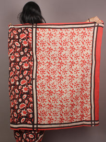 Black Red White Bagru Dabu Hand Block Printed in Cotton Mul Saree - S03170897