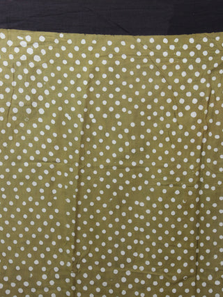 Asparagus Green White Brown Bagru Dabu Hand Block Printed in Cotton Mul Saree - S03170898