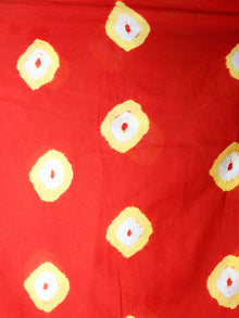Scarlet Red Yellow Ivory Shibori Dyed Cotton Mul Saree  - S03170450