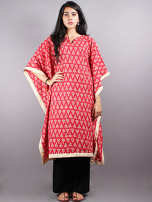 Red Hand Block Printed Kaftan With Beige Border - K1159F09