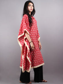 Red Hand Block Printed Kaftan With Beige Border - K1159F09