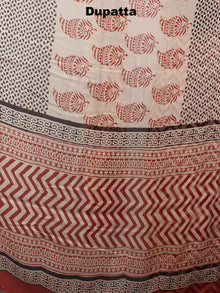 Red Beige Black Hand Block Printed Cotton Suit-Salwar Fabric With Chiffon Dupatta - S1628049