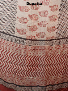 Red Beige Black Hand Block Printed Cotton Suit-Salwar Fabric With Chiffon Dupatta - S1628049